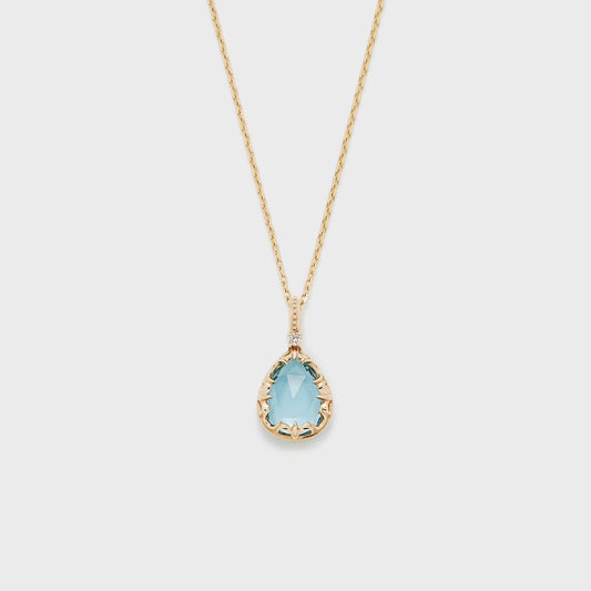 Golden Tear Drop Blue Topaz Necklace