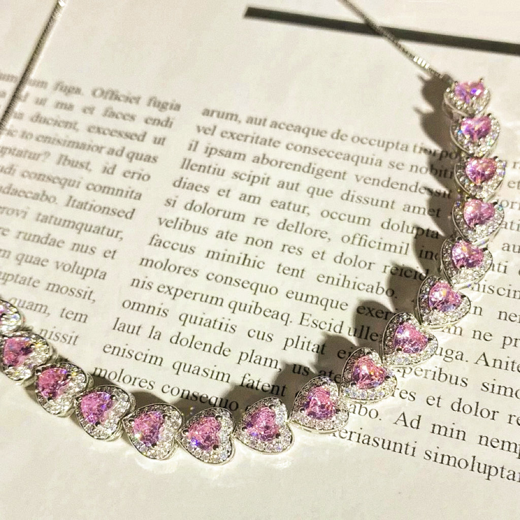 Pink Heart Halo Necklace