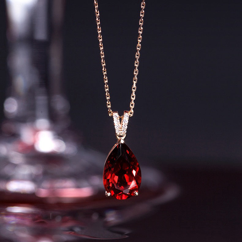 Crimson Garnet Teardrop Necklace