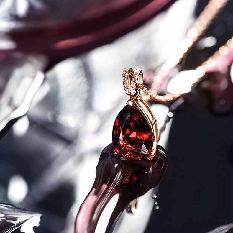 Crimson Garnet Teardrop Necklace