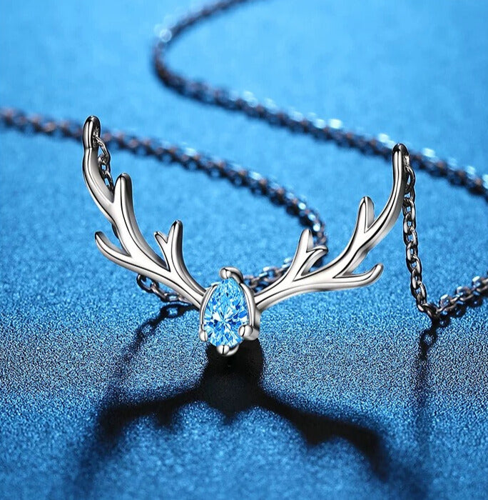 Blue Silver Antler Necklace