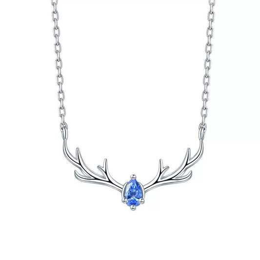 Blue Silver Antler Necklace