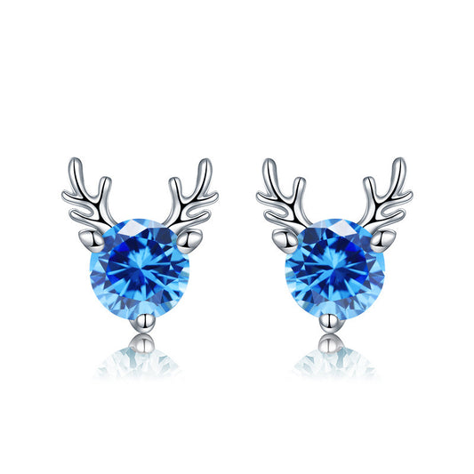 Blue Silver Antler Earrings