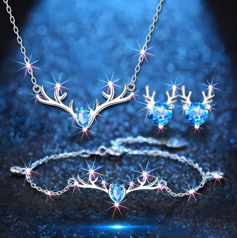 Blue Silver Antler Necklace