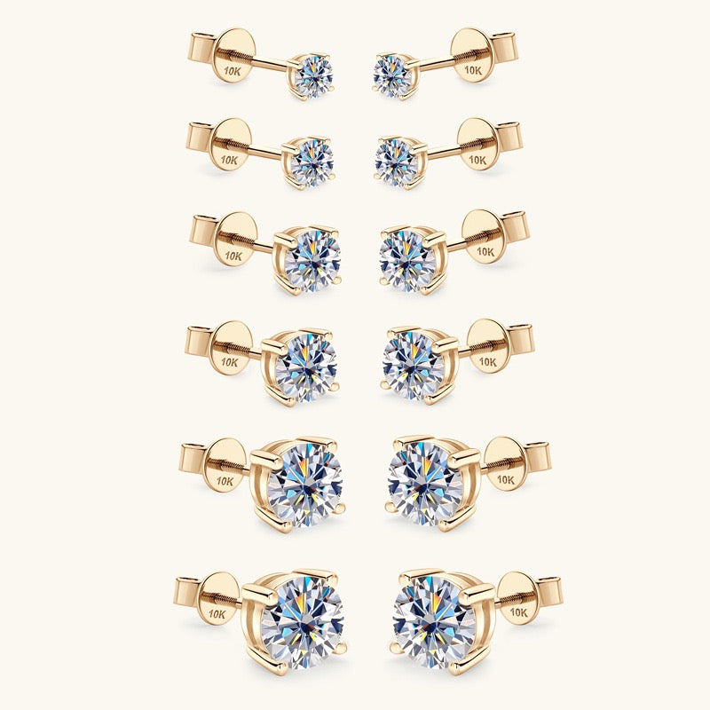 10K Gold Four-Prong Moissanite Studs