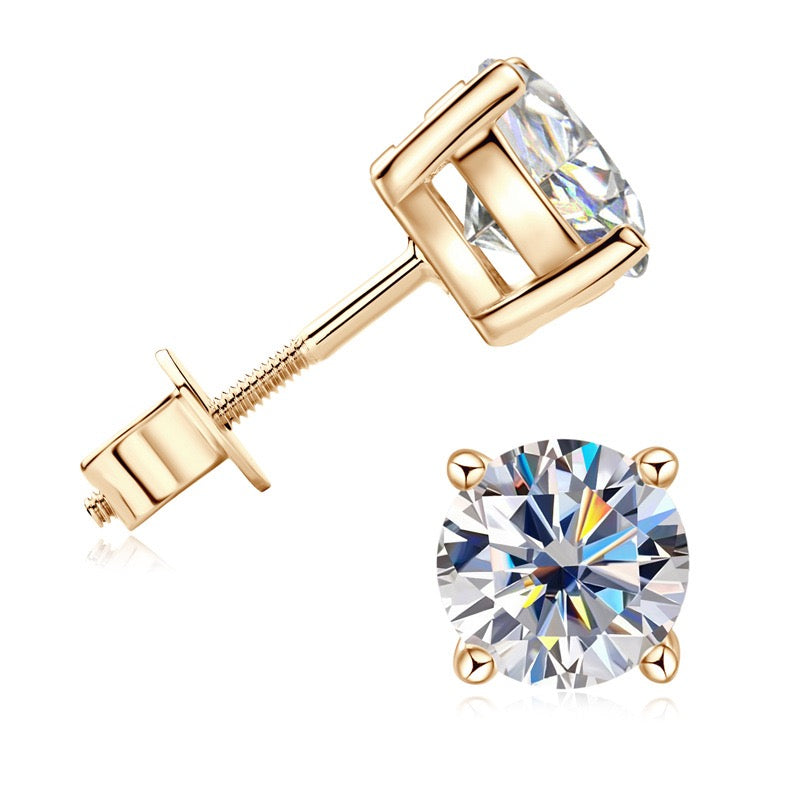 10K Gold Four-Prong Moissanite Studs