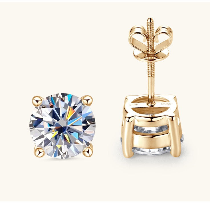 10K Gold Four-Prong Moissanite Studs