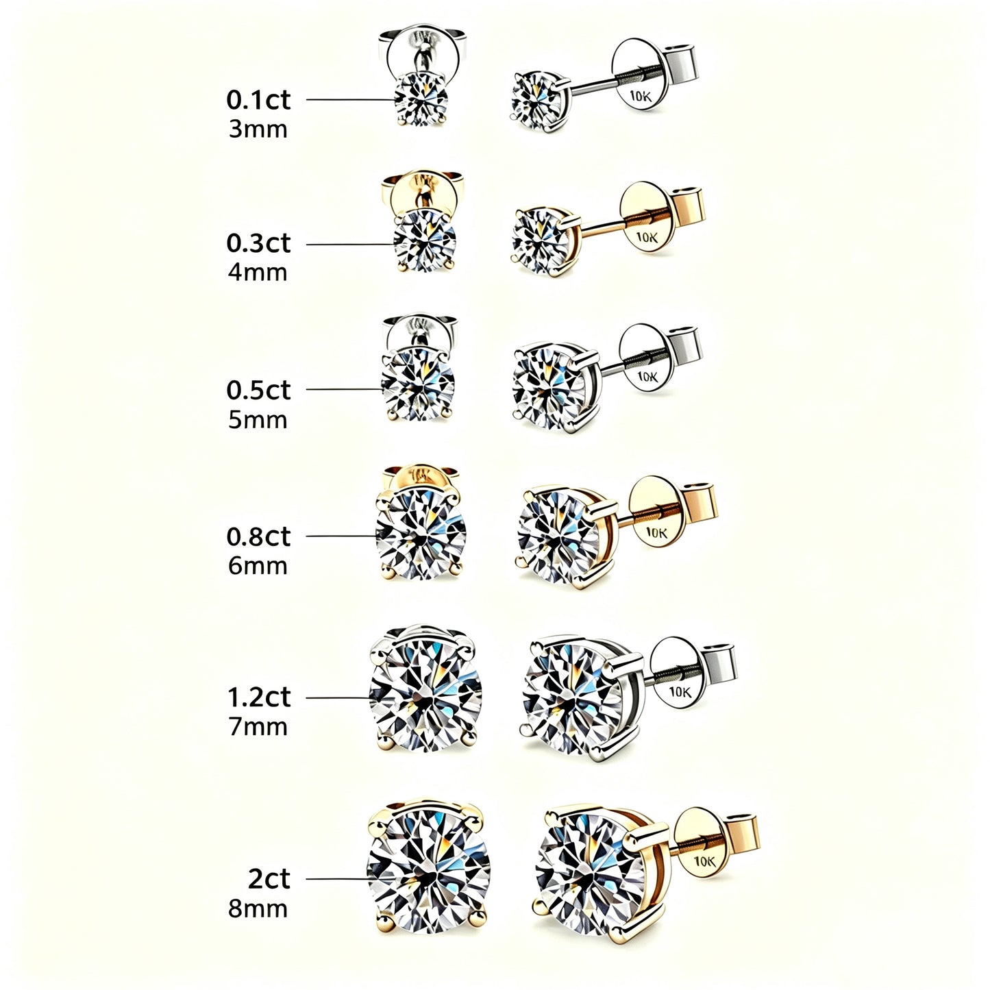 10K Gold Four-Prong Moissanite Studs