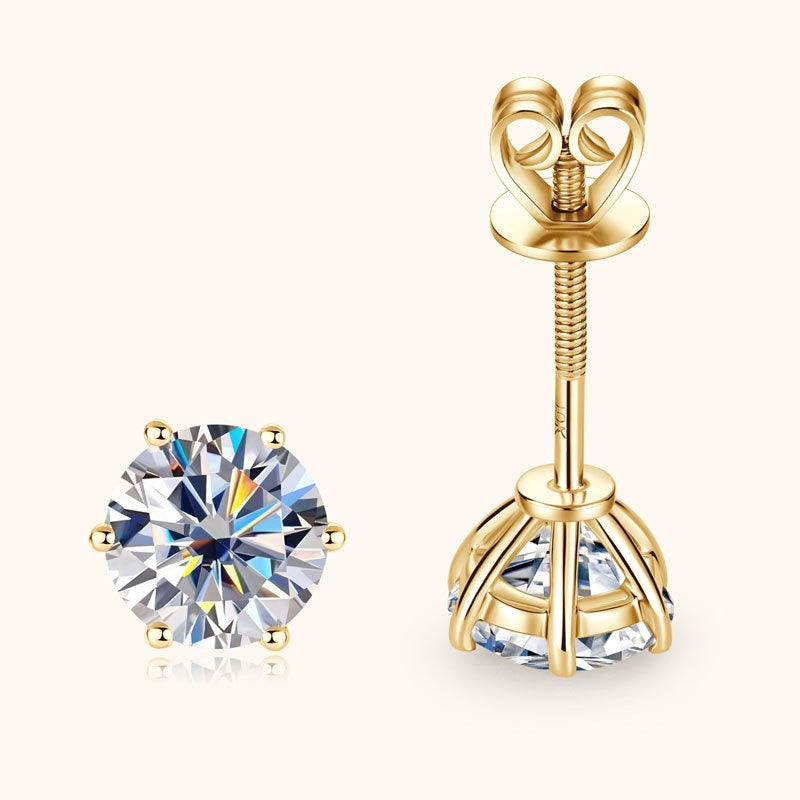 10K Gold Six-Prong Moissnaite Studs