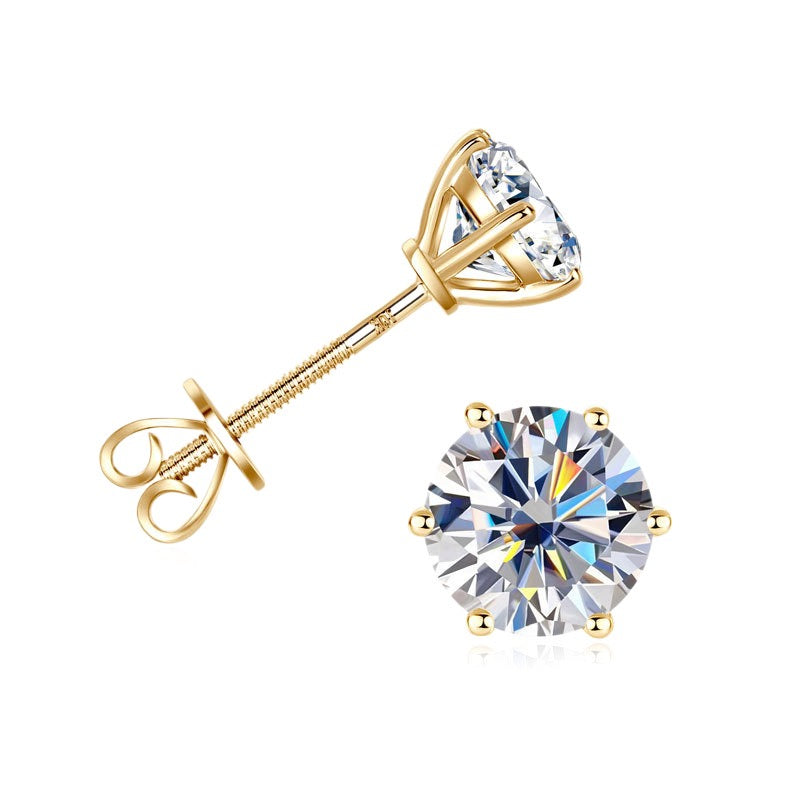 10K Gold Six-Prong Moissnaite Studs