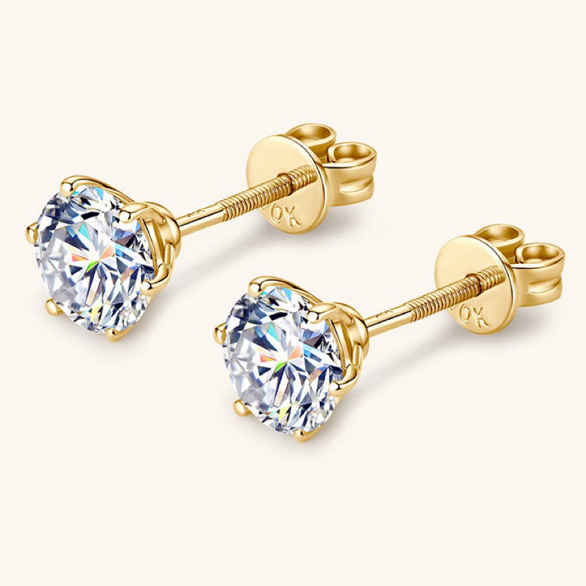 10K Gold Six-Prong Moissnaite Studs