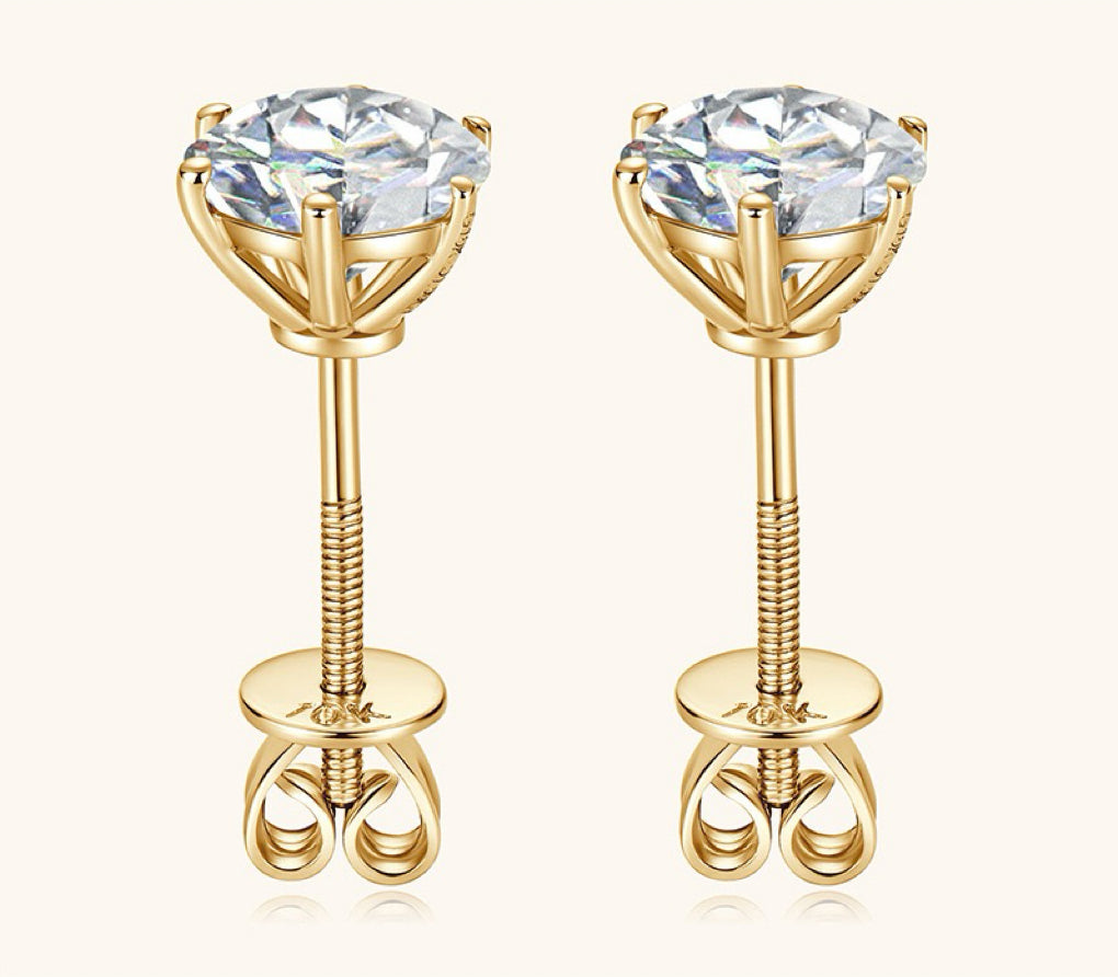 10K Gold Six-Prong Moissnaite Studs