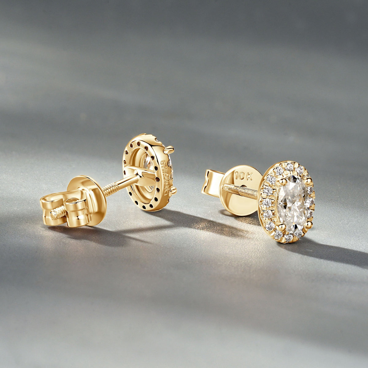 10K Gold Oval Halo Moissanite Studs