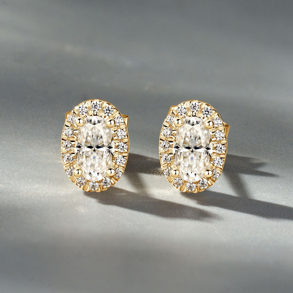 10K Gold Oval Halo Moissanite Studs