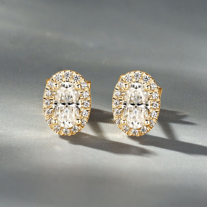 10K Gold Oval Halo Moissanite Studs