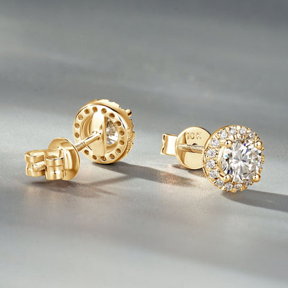 10K Gold Round Halo Moissanite Studs